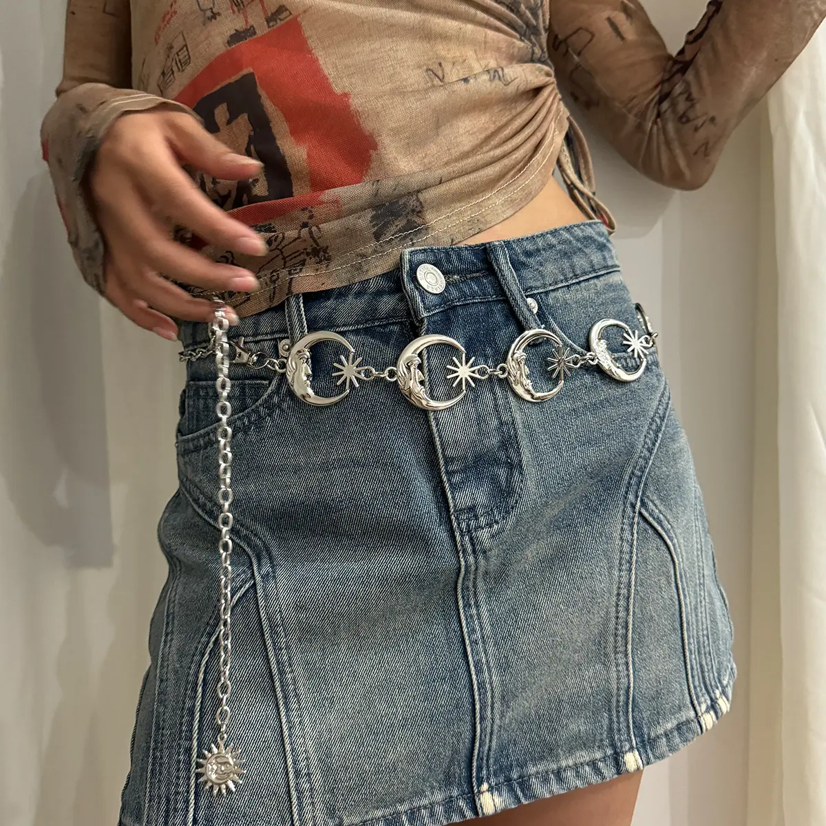 Punk Hip Hop Style All-match Waist chain sun Vintage Metal Womans Belt For Dress Moon High Waist Chain Belt for Women