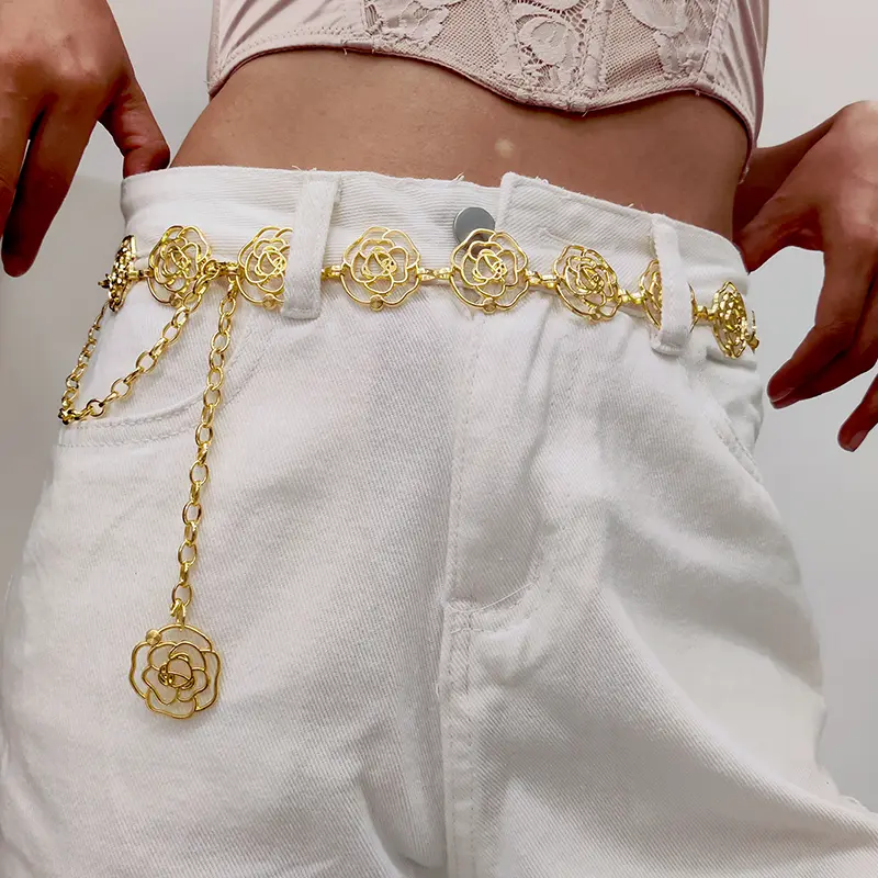 Women's Flower Accessories Skirt Suit Decoration Belt Waist Chain Metal Belts for Women Cowgirl Western Adjustable Concho Belt