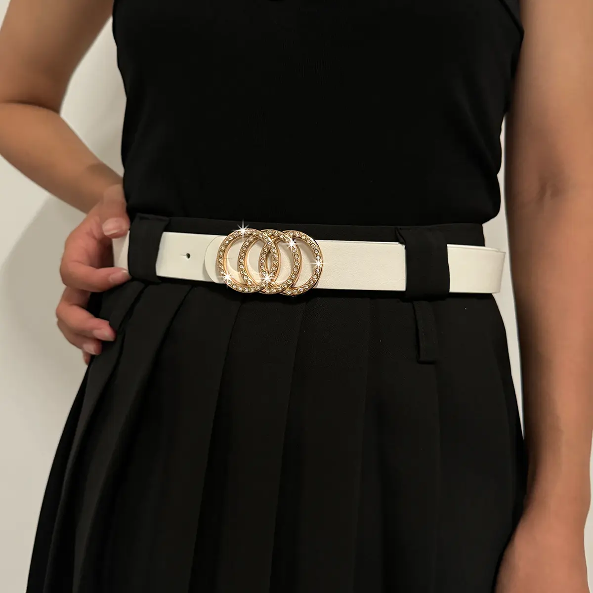 Luxury PU Leather Designer Waistband with three ring alloy buckle decoration Belts for women's trendy and versatile belt