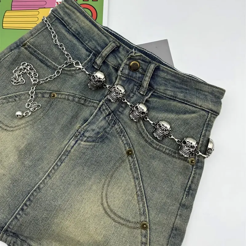 Punk Skull Silver Waist Chain Belt Female Gothic Designer Belts For Women Rock High-end Luxury Brands Metal Y2K Waistband