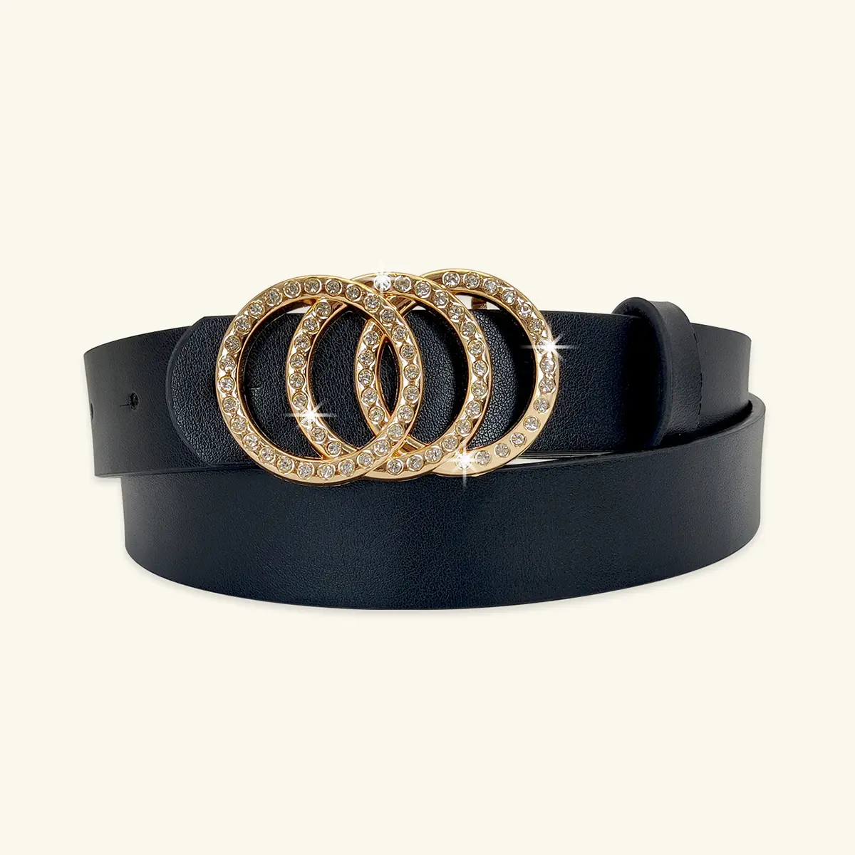 Luxury PU Leather Designer Waistband with three ring alloy buckle decoration Belts for women's trendy and versatile belt