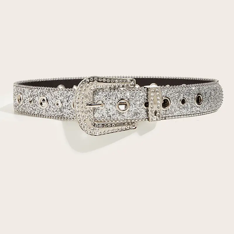 Desinger Belts For Women High Quality Luxury Female Waist Sequin Rhinestone Buckle All-Eyelet Punk Goth Y2k Golden Belt Men