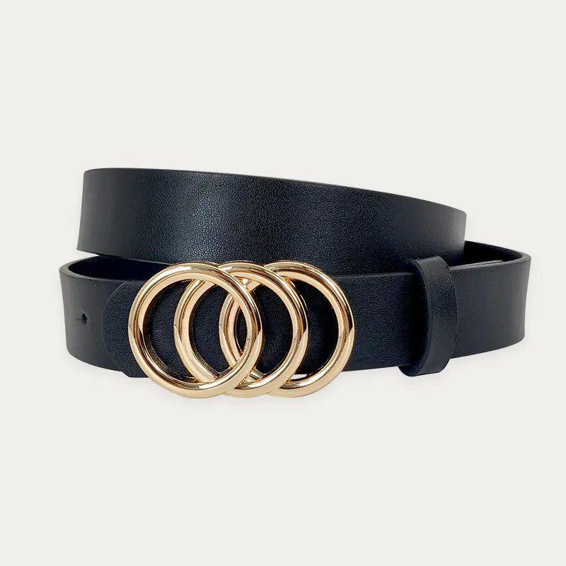 Luxury PU Leather Designer Waistband with three ring alloy buckle decoration Belts for women's trendy and versatile belt