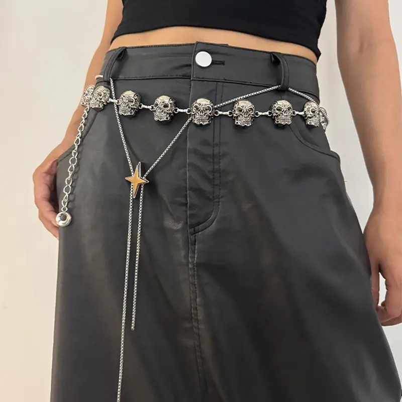 Punk Skull Silver Waist Chain Belt Female Gothic Designer Belts For Women Rock High-end Luxury Brands Metal Y2K Waistband