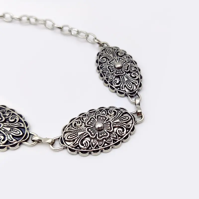 Vintage Female Waist Chain Belt Punk cowgirl carving Floral Metal Belts For Women Luxury Silver Waistband for summer Skirt Jean