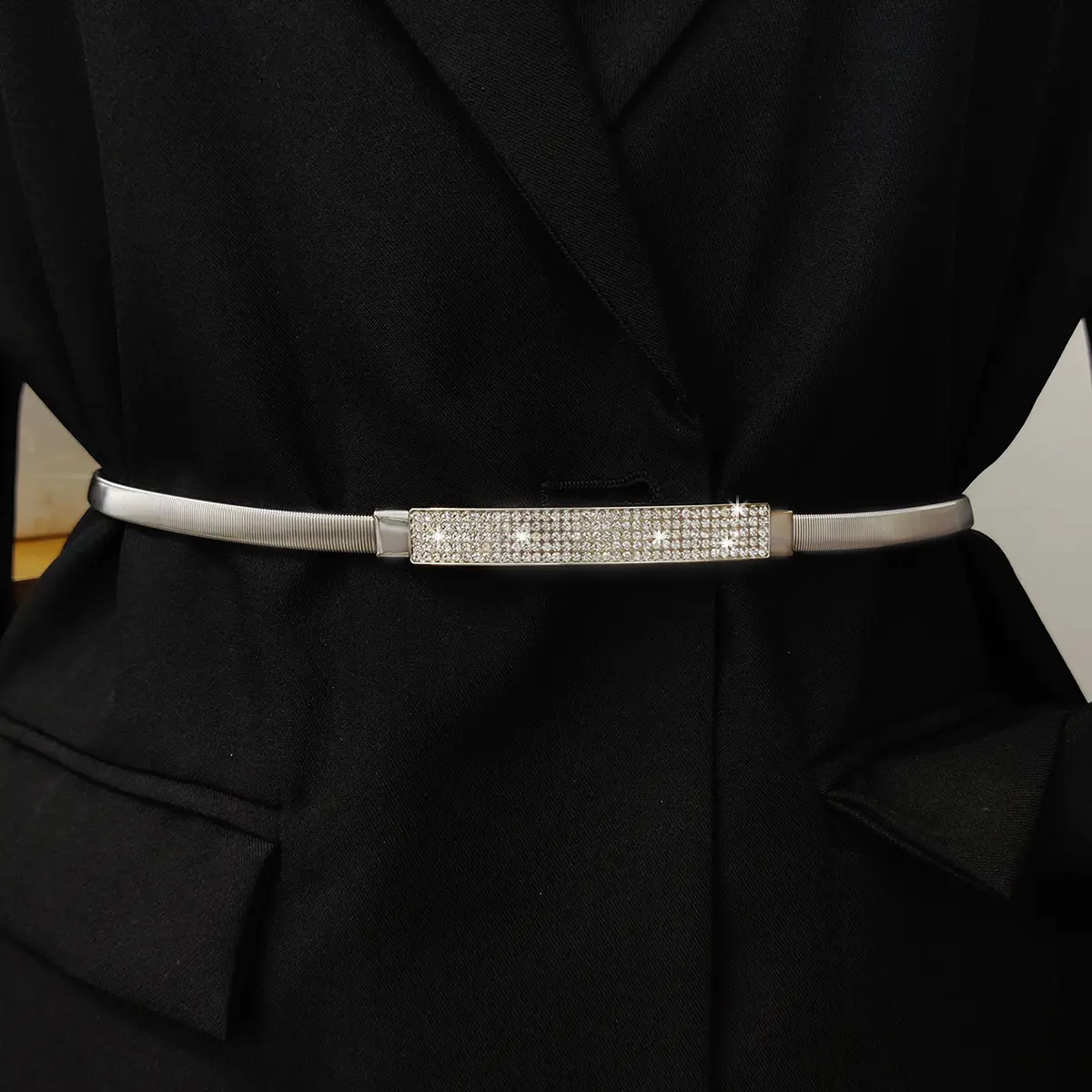 Elastic Gold Chain Belt Female Waist Punk Y2K Silver Metal Rhinestone Belts For Women High Quality Luxury Golden Waistband