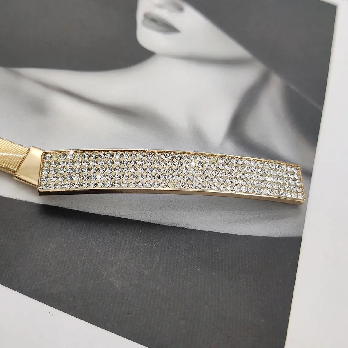 Elastic Gold Chain Belt Female Waist Punk Y2K Silver Metal Rhinestone Belts For Women High Quality Luxury Golden Waistband