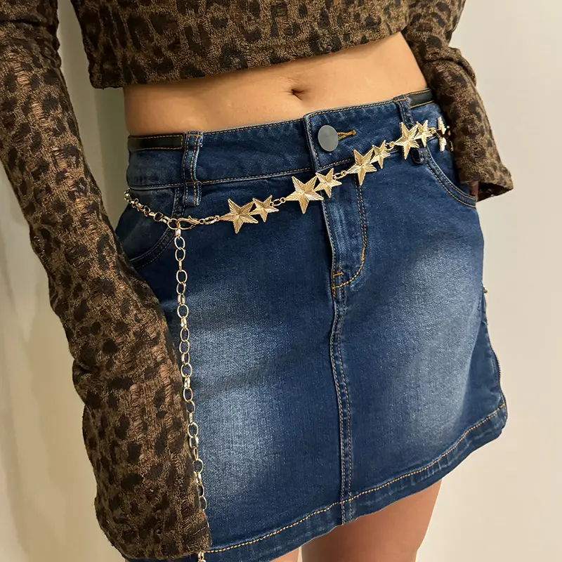Fashion Golden Metal Waist Chain Belt High-End Luxury Brands Silver Stars Punk Gothic Y2K Waistband Designer Belts For Women