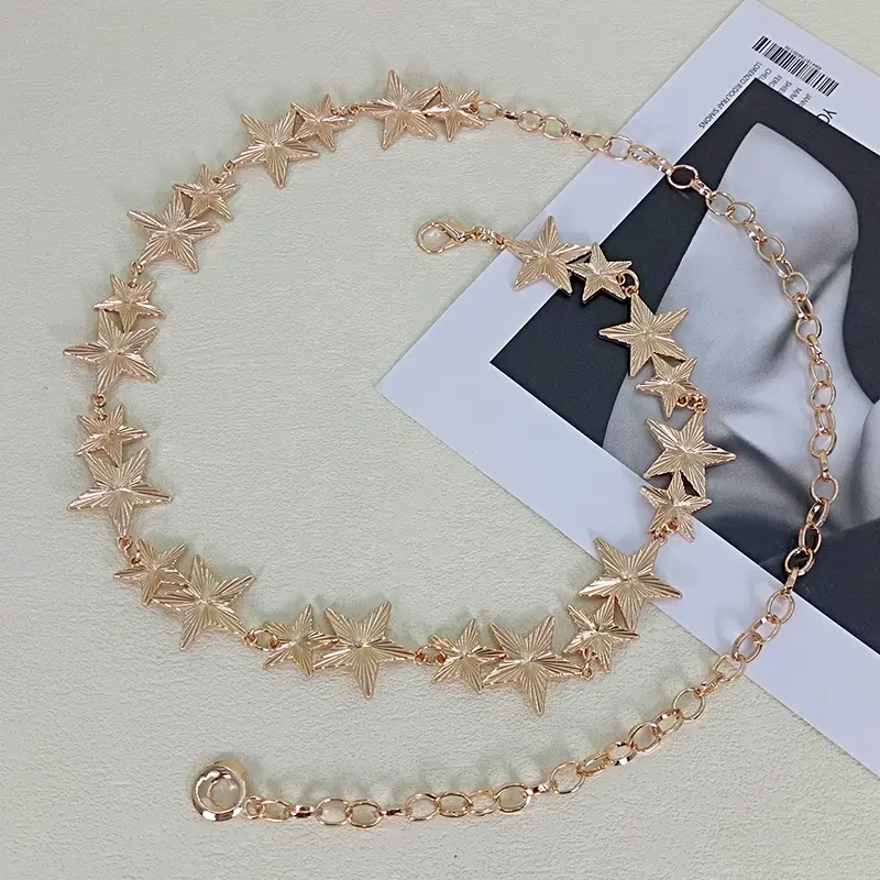 Fashion Golden Metal Waist Chain Belt High-End Luxury Brands Silver Stars Punk Gothic Y2K Waistband Designer Belts For Women