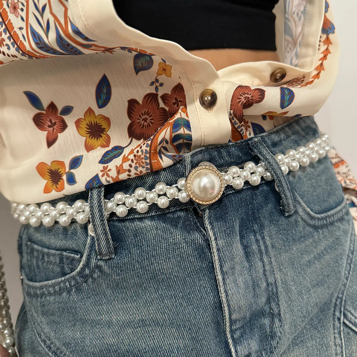 Faux Pearl Belt Agate inlay Womens Elastic Elegant Waist Chain Oval Pearl Decorative Dress Belts Waist Trendy Party Accessories