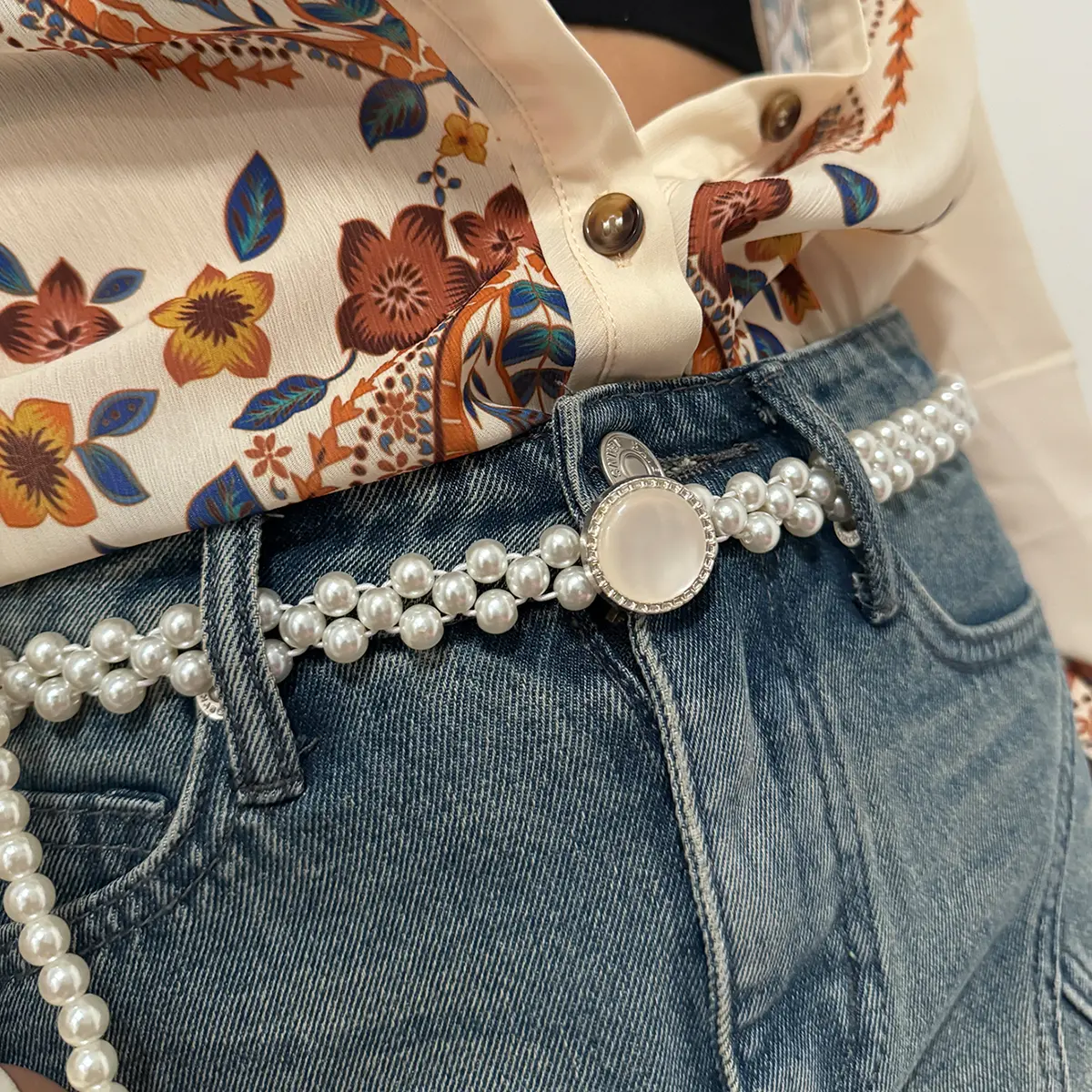 Faux Pearl Belt Agate inlay Womens Elastic Elegant Waist Chain Oval Pearl Decorative Dress Belts Waist Trendy Party Accessories