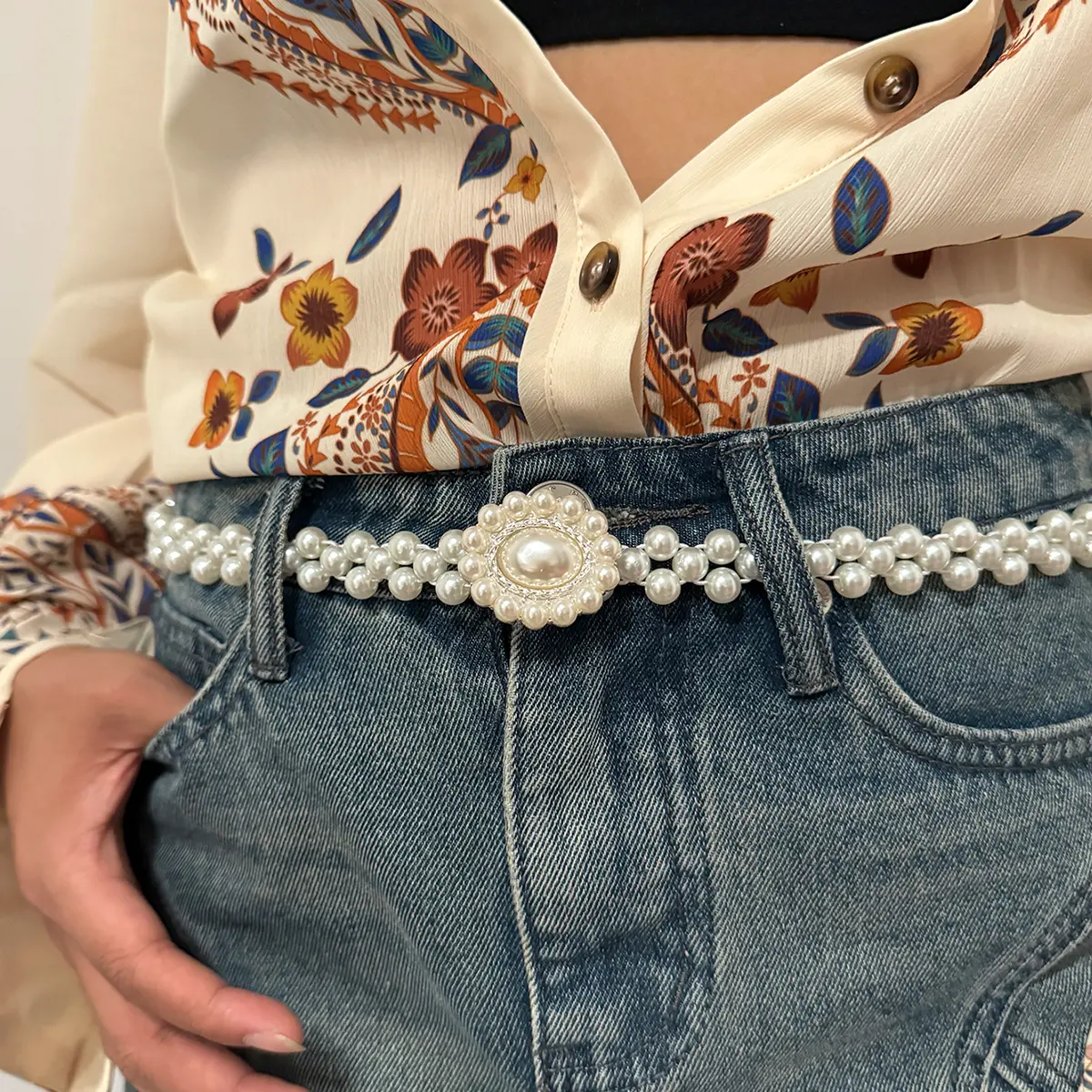 Faux Pearl Belt Agate inlay Womens Elastic Elegant Waist Chain Oval Pearl Decorative Dress Belts Waist Trendy Party Accessories