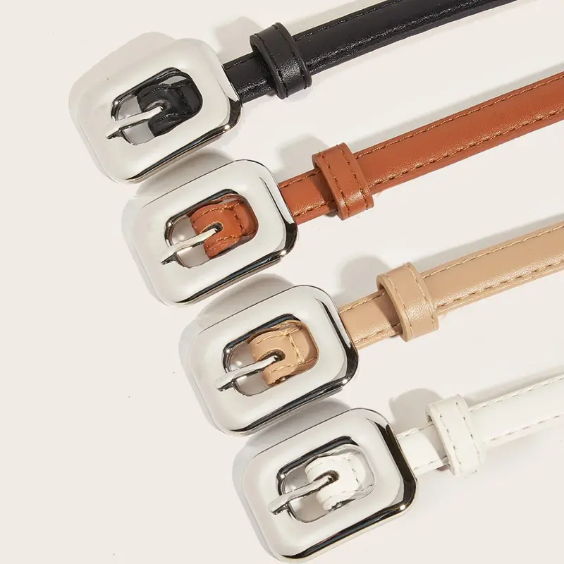 Women's Belt Minimalist Trendy Square Buckle Belt Female High-End Thin PU Leather Belt Paired with Skirt Work Pants Jeans Belt