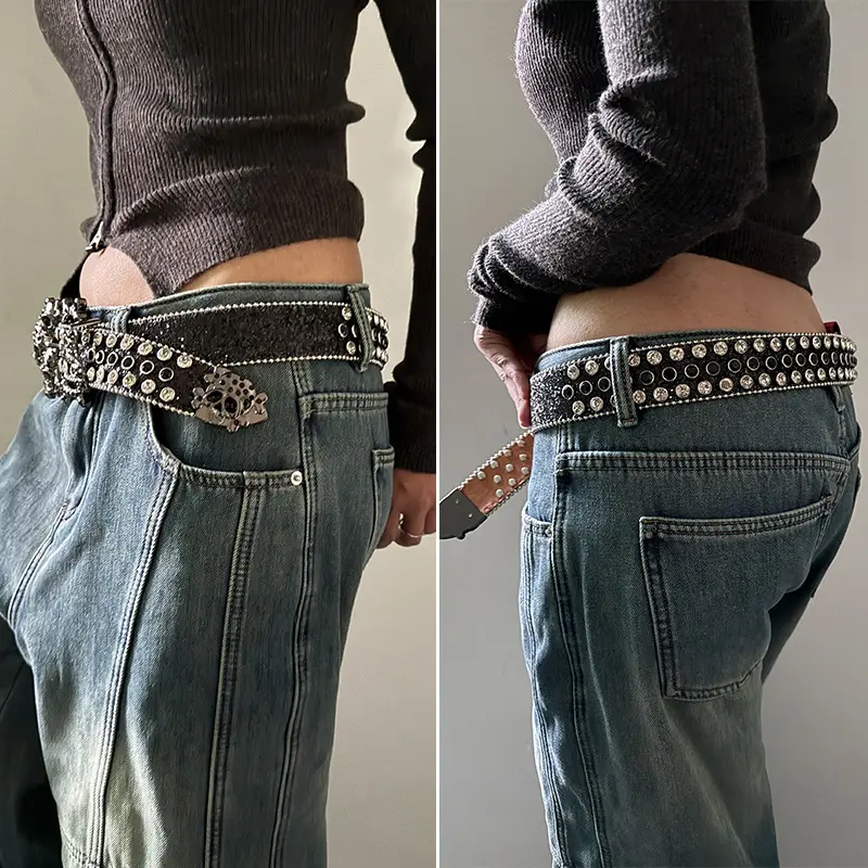 Punk Rhinestone Men's Belt male female fashion Skull western Gothic Accessory Belt For Women Y2K Girdle Jeans Belt Plus Size