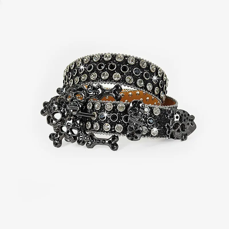 Punk Rhinestone Men's Belt male female fashion Skull western Gothic Accessory Belt For Women Y2K Girdle Jeans Belt Plus Size