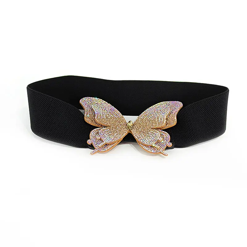Fashion Sparkling sequin Butterfly Wide Elastic Waist Belts Female Dress Party Wedding Acceessories Luxury Designer Corset Belt