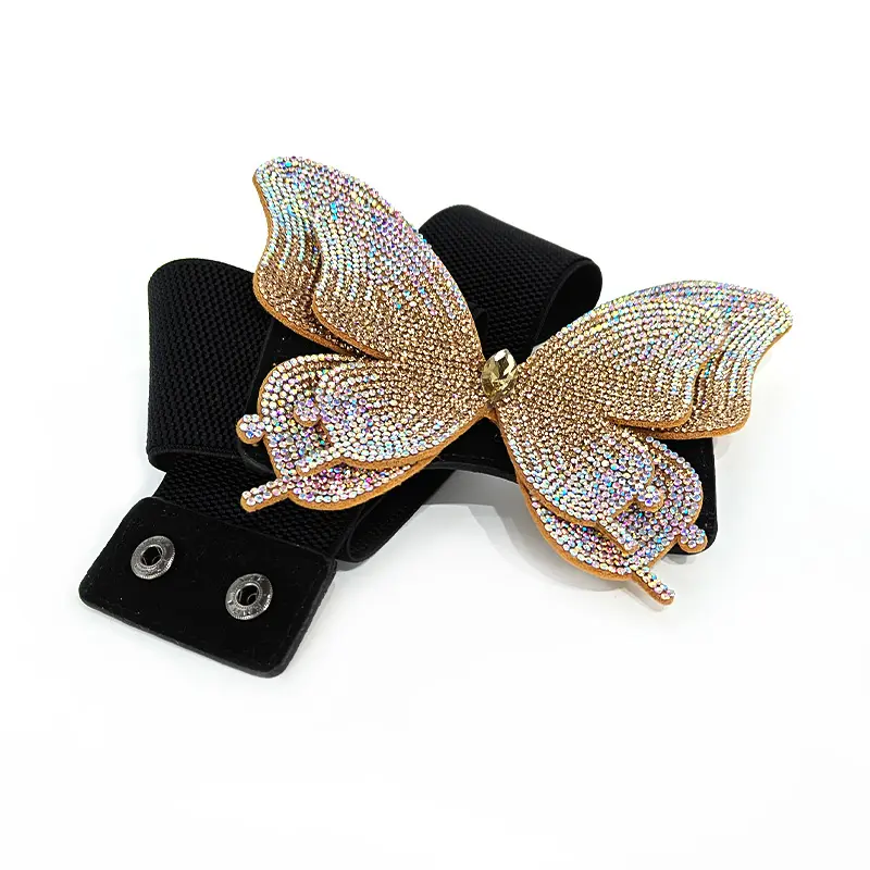Fashion Sparkling sequin Butterfly Wide Elastic Waist Belts Female Dress Party Wedding Acceessories Luxury Designer Corset Belt