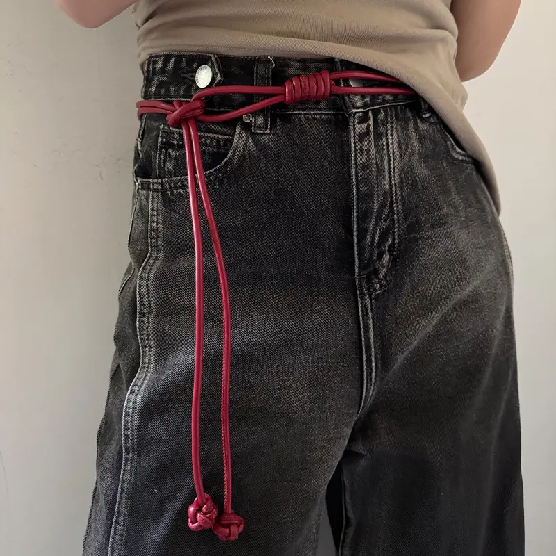 New Round Leather Rope Dresses Coat Decoration String Waist Belt For Women Solid Fashion Long Waist Chain Vintage Waistband