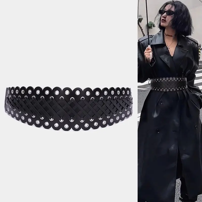 Wide Rivet Corset Belt Women Luxury Brand Punk Gothic Hit Pop Y2K Belt Female Elastic Cummerbund Desiner Waistband for women