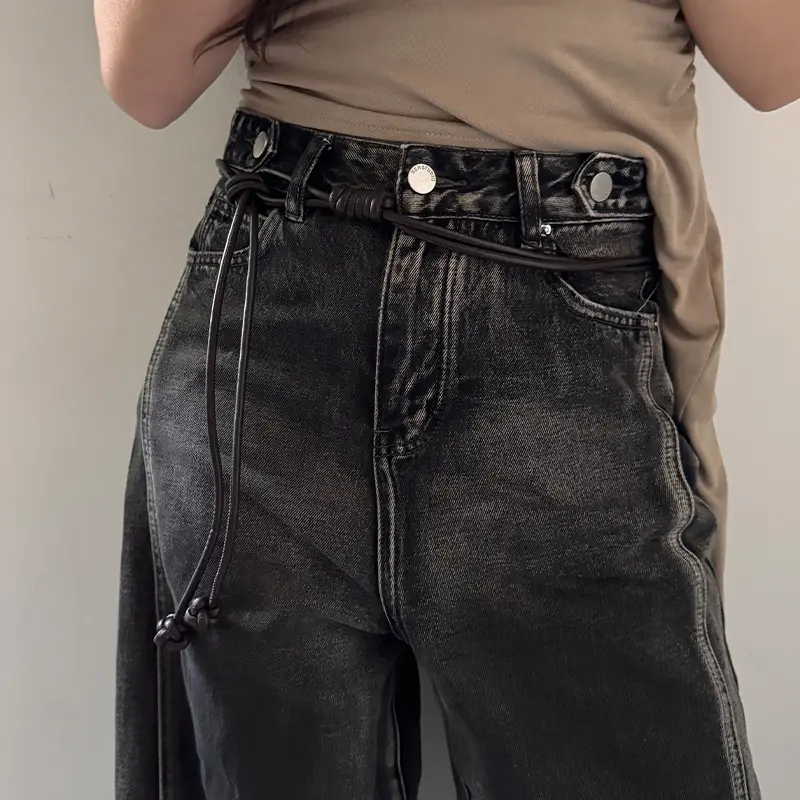 New Round Leather Rope Dresses Coat Decoration String Waist Belt For Women Solid Fashion Long Waist Chain Vintage Waistband