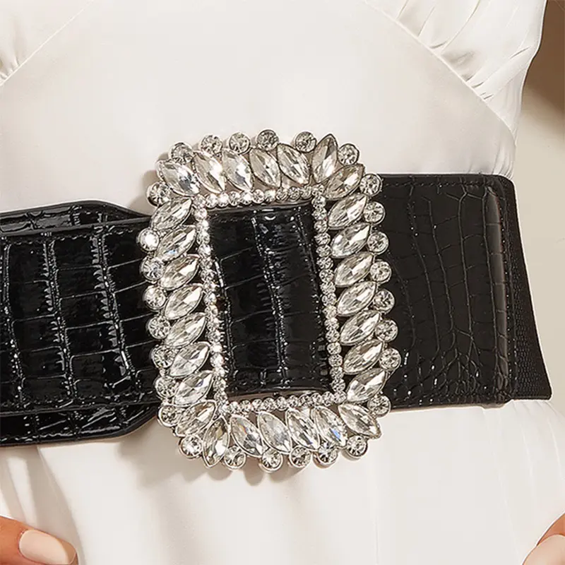 Rhinestone Wide Elastic Corset Belt Female High-end Luxury Brands Cummerbund Hip Hop Belts For Women Punk Gothic Y2K Waistband