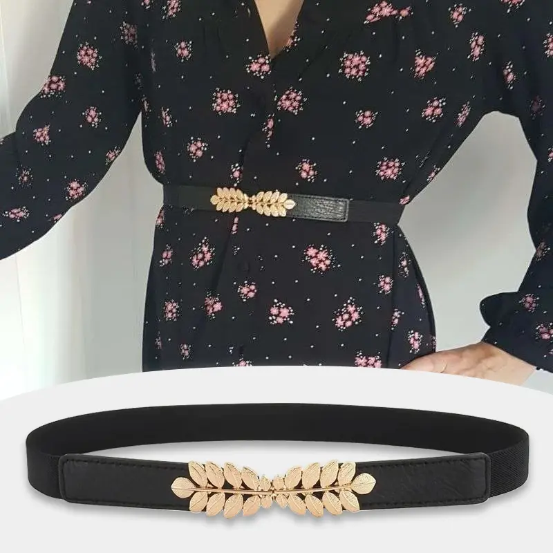 Fashion Designer Thin Elastic Belts For Women High Quality Female Dress Black Corset Belt Leaf Waistband Stretch Cummerbunds