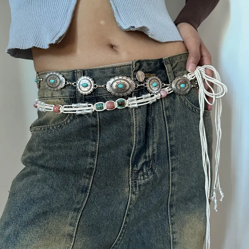 Bohemian-Style Braided Waistline for Women With Sexy Dress Jeans Belt Female Beach Accessory Beige Wax Cord Knot Belt Trend