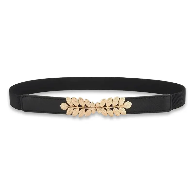 Fashion Designer Thin Elastic Belts For Women High Quality Female Dress Black Corset Belt Leaf Waistband Stretch Cummerbunds