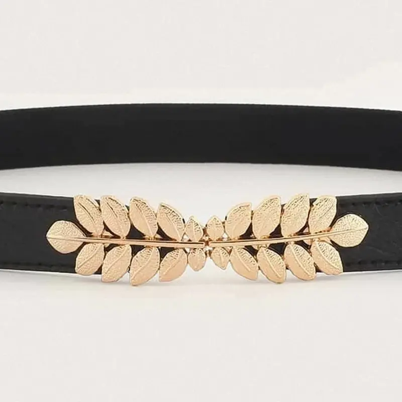 Fashion Designer Thin Elastic Belts For Women High Quality Female Dress Black Corset Belt Leaf Waistband Stretch Cummerbunds