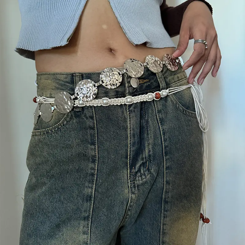 Bohemian-Style Braided Waistline for Women With Sexy Dress Jeans Belt Female Beach Accessory Beige Wax Cord Knot Belt Trend