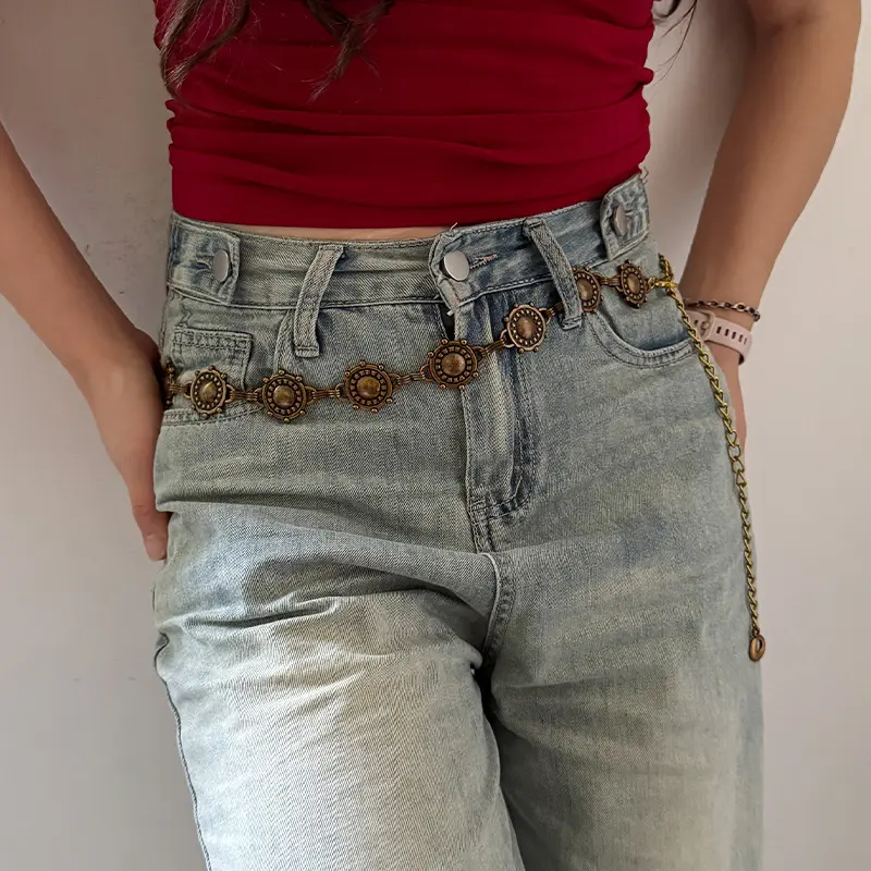 Western Women's Metal Chain Belts Female Luxury Designer Retro Bohemian ethnic style Gold Belts for Ladies Elegant Waist Girdle