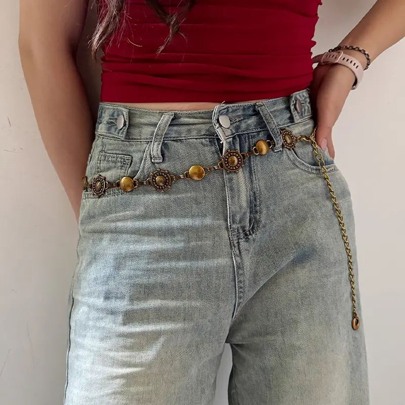 Western Women's Metal Chain Belts Female Luxury Designer Retro Bohemian ethnic style Gold Belts for Ladies Elegant Waist Girdle