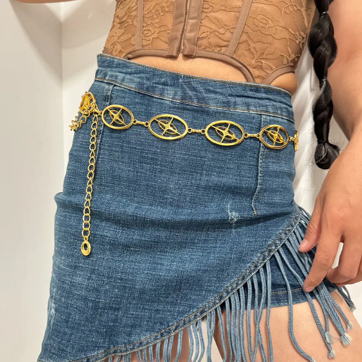 Fashion Golden Lightning Stars Waist Chain Belt Female High-end luxury Brands Punk Gothic Y2K Waistband Elegant Belt for women