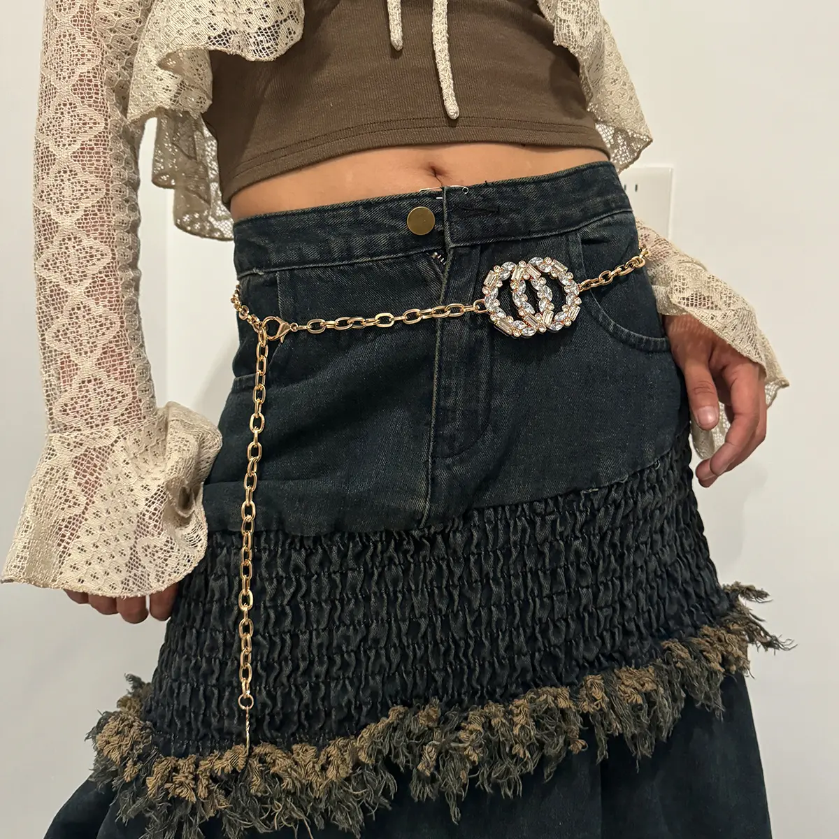 Rhinestone Gold Chain Belt Female Waist Y2K Silver Metal Punk Designer Belts For Women Luxury Strass Dress Waistband
