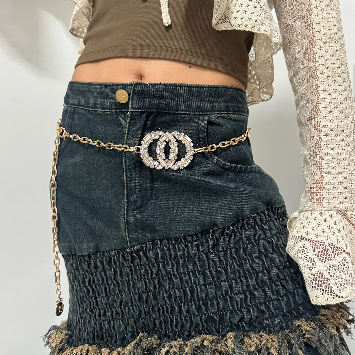 Rhinestone Gold Chain Belt Female Waist Y2K Silver Metal Punk Designer Belts For Women Luxury Strass Dress Waistband
