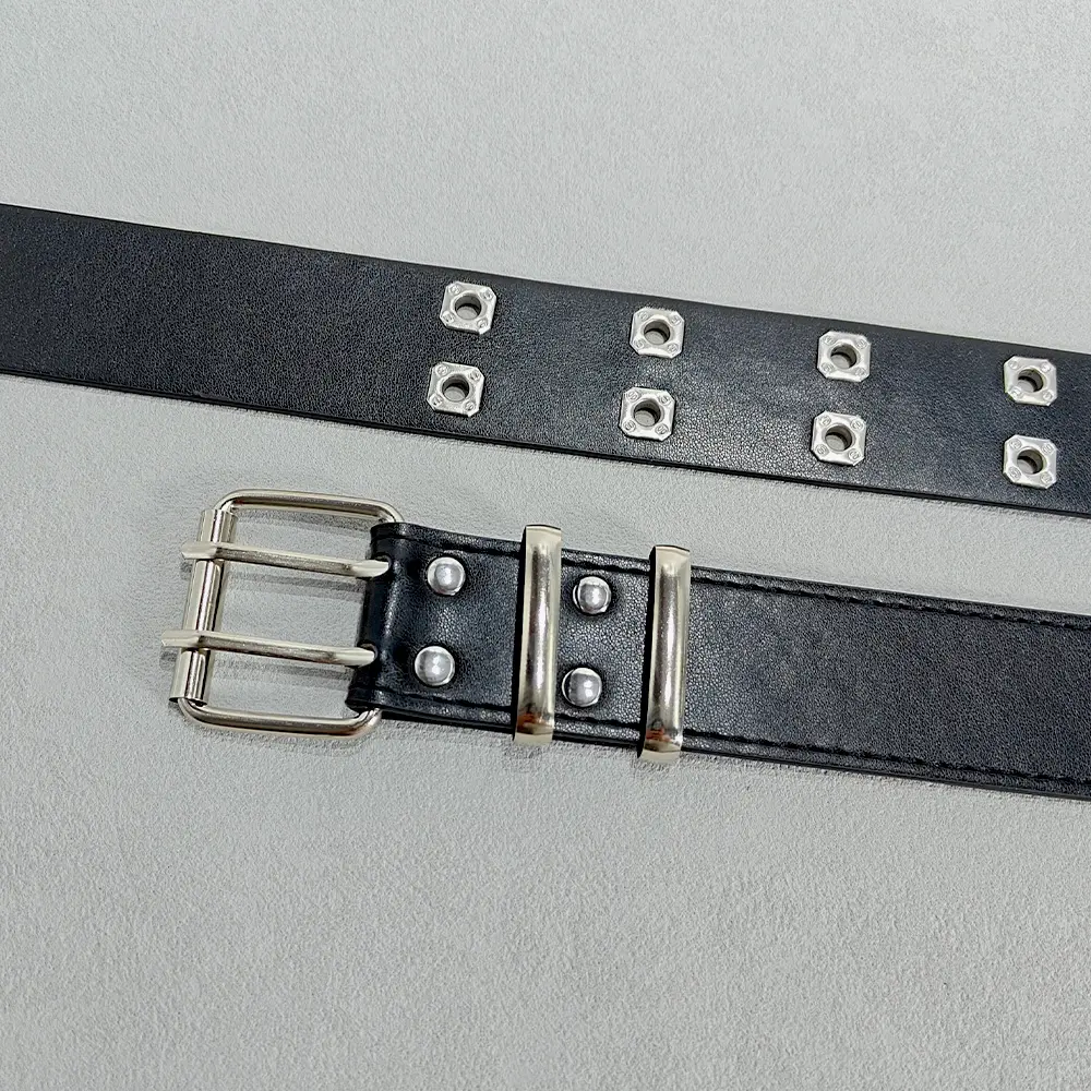 Retro Square Rivet Men's Belt With Three Row Needle Buckle Hip-Hop Rock Punk Y2k Style Jeans Belts For Women Goth Waistband