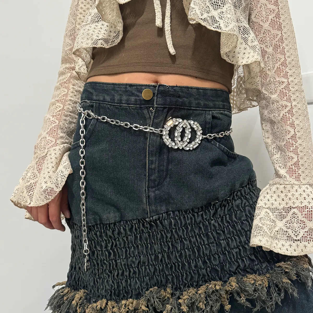 Rhinestone Gold Chain Belt Female Waist Y2K Silver Metal Punk Designer Belts For Women Luxury Strass Dress Waistband