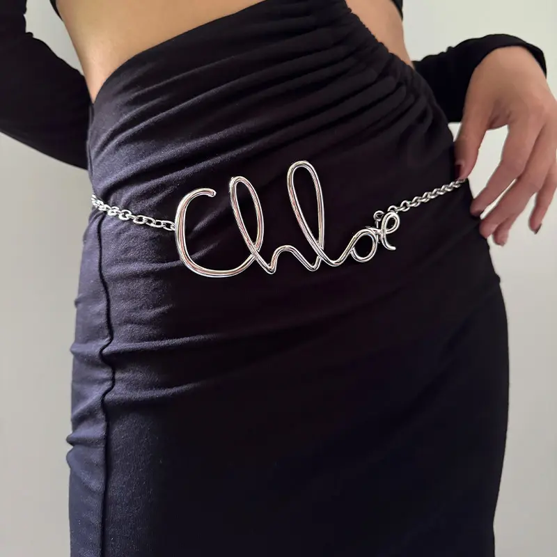 Minimalist Charm Retro Luxury Designer Waist Chain for Women Gold Plated Letter Girls Metal Daily Elegant Jeans Belt Female
