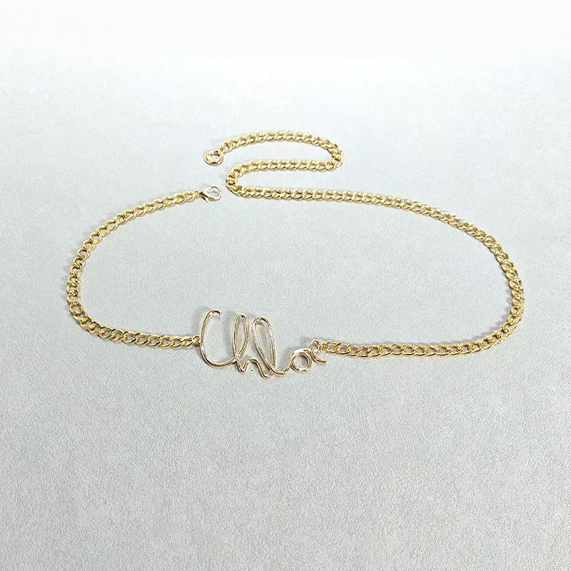 Minimalist Charm Retro Luxury Designer Waist Chain for Women Gold Plated Letter Girls Metal Daily Elegant Jeans Belt Female