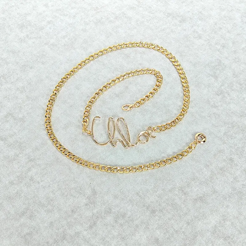 Minimalist Charm Retro Luxury Designer Waist Chain for Women Gold Plated Letter Girls Metal Daily Elegant Jeans Belt Female