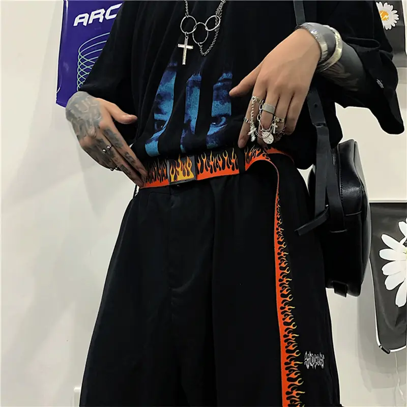 Hip Hop StreetFashion Men's Canvas Belt Male Personalized Casual Flame Belt Designer Belts For Women Cowboy Strap Punk Waistband