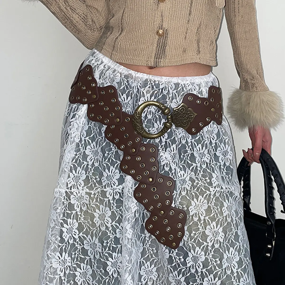 Vintage Women's Belt Western Style Exaggerated Cowboy Cowgirl Wide Desiner Belt For Women Christmas Punk Gothic Waistband Female
