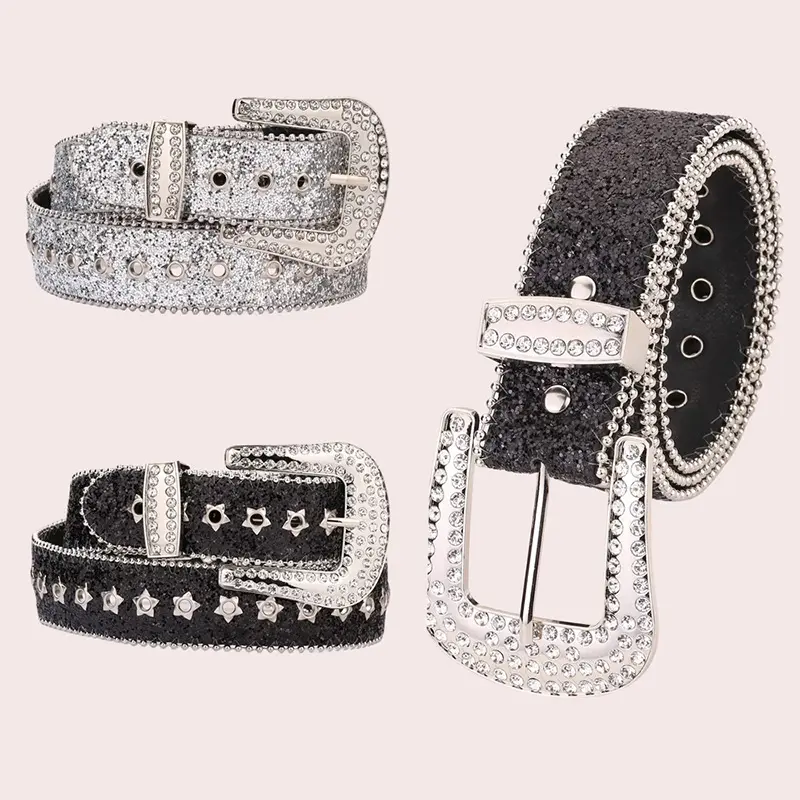 Desinger Belts For Women Neutral Luxury Brands Sequin Rhinestone Buckle All-Eyelet Punk Goth Y2k Belt Female Jeans Waistband