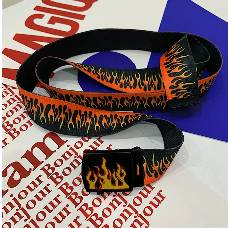 Hip Hop StreetFashion Men's Canvas Belt Male Personalized Casual Flame Belt Designer Belts For Women Cowboy Strap Punk Waistband