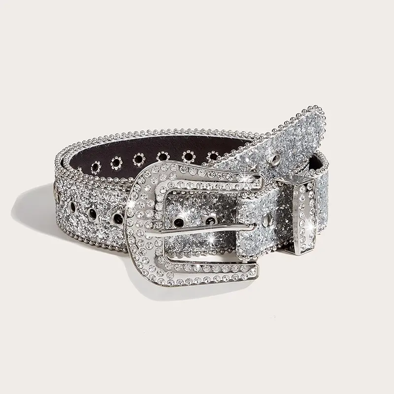 Desinger Belts For Women Neutral Luxury Brands Sequin Rhinestone Buckle All-Eyelet Punk Goth Y2k Belt Female Jeans Waistband