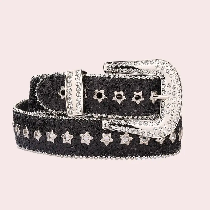 Desinger Belts For Women Neutral Luxury Brands Sequin Rhinestone Buckle All-Eyelet Punk Goth Y2k Belt Female Jeans Waistband