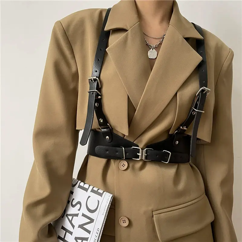 Women Fashion Harness Pu Leather Studded Decor Harness Adjustable Harness Belt Gothic Harness Bondage lingerie chest harness