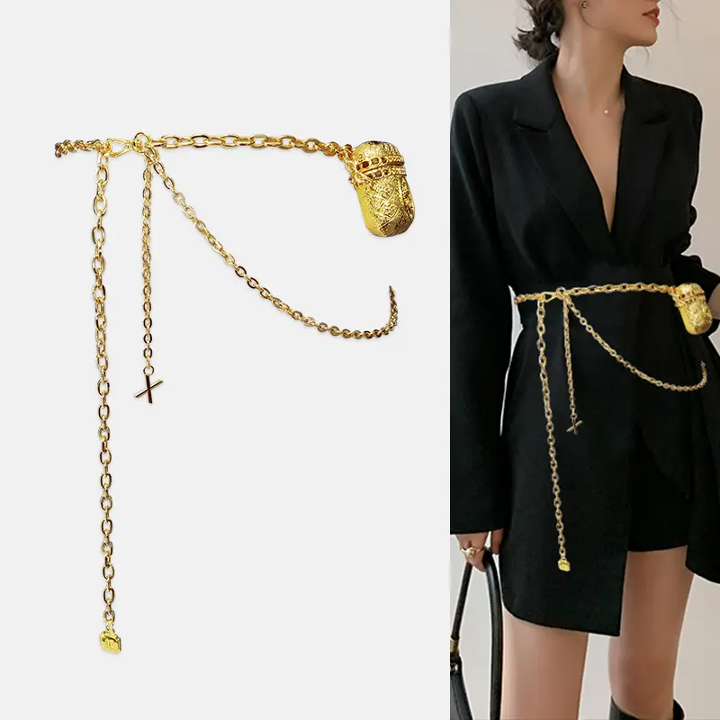 Fashion Tassel Gold Chain Belts For Women High Quaity Luxury Ear Phone Small Bag Metal Belt Adjustable Long Waistband Mini