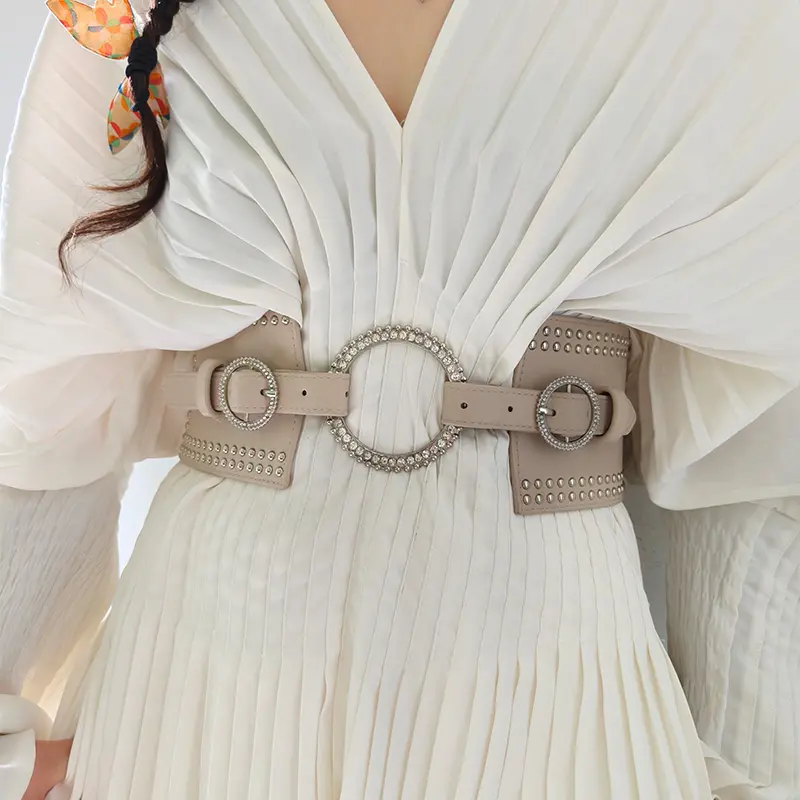 Fashion Ladies rhinestone Circle Corset Belt Elastic Pin Buckle Cummerbund Tie Rope Elegant Belt for Women Shirt Dress Waistband