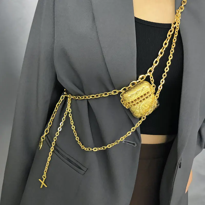 Fashion Tassel Gold Chain Belts For Women High Quaity Luxury Ear Phone Small Bag Metal Belt Adjustable Long Waistband Mini